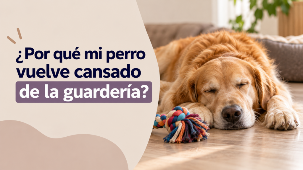 perro golden que vuelve cansado de la guardería